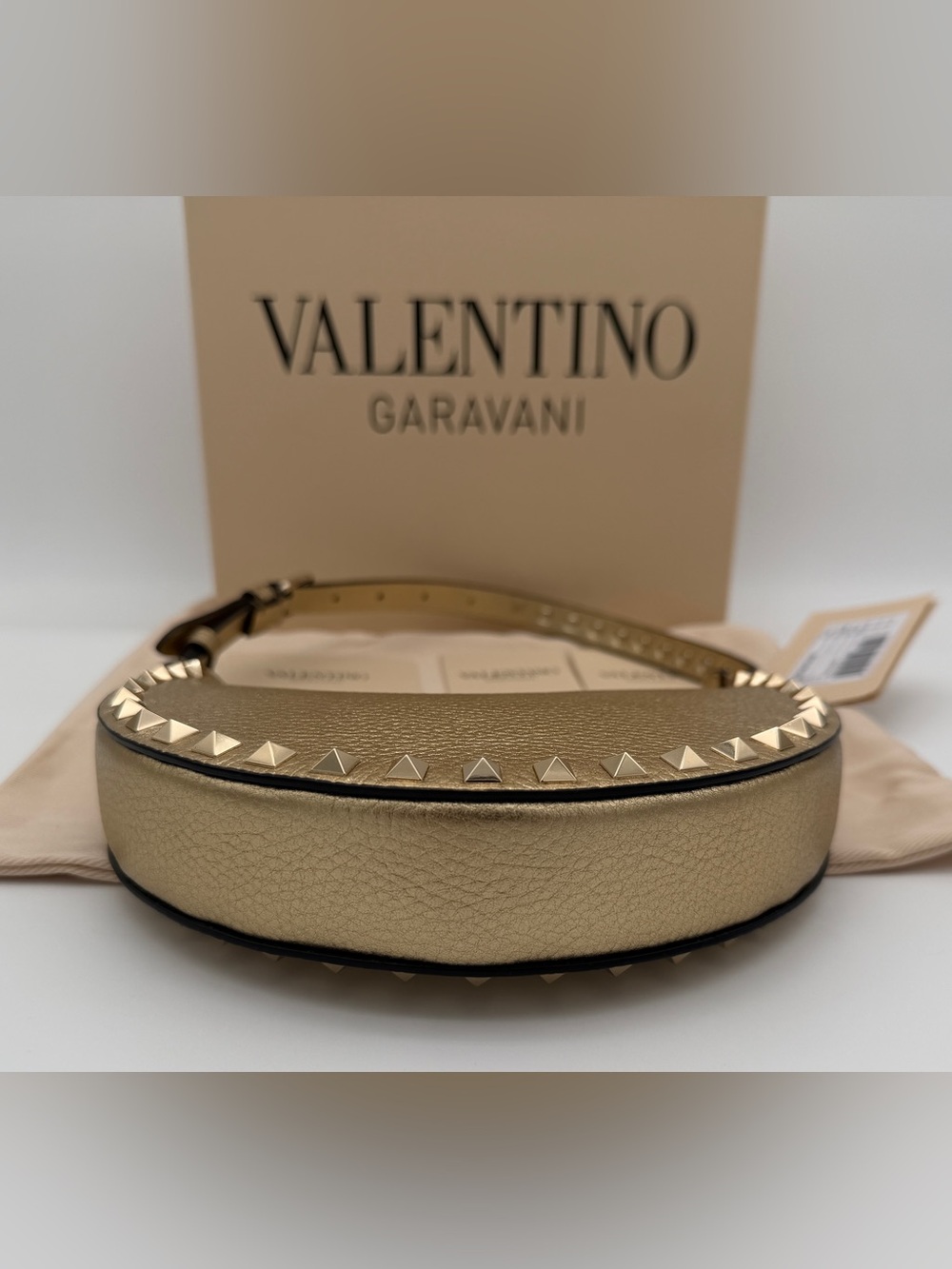 NEW VALENTINO GARAVANI LEATHER ROCKSTUD MINI HOBO GOLD BAG PURSE AUTHENTIC! - Picture 8 of 14